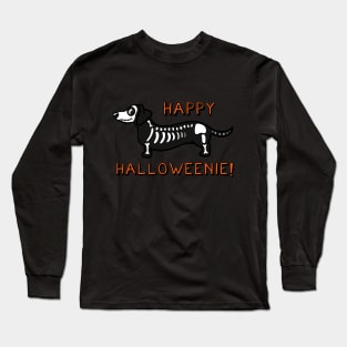 Happy Halloweenie Dachshund Skeleton Long Sleeve T-Shirt